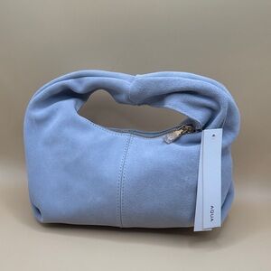 Aqua Light Blue Suede Hobo Bag